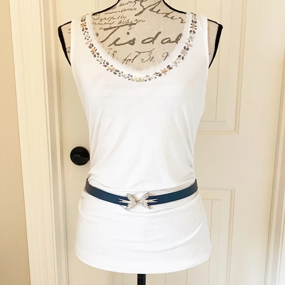Kate Spade Belt Dark Blue Kissing Birds Leather Size M/L With Gift Box